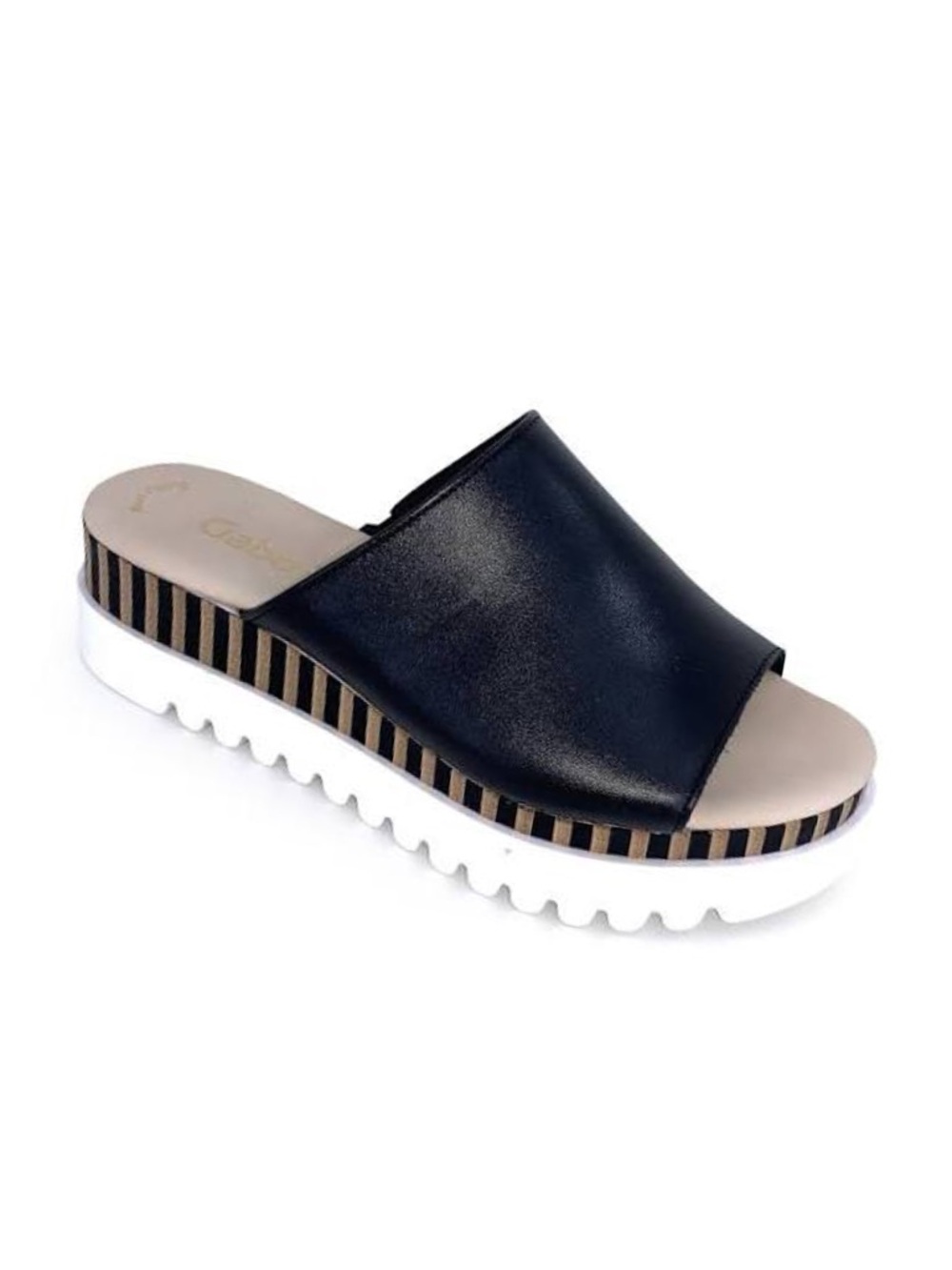 Gabor Black Genuine Leather Hannah Platform Slide Sandal